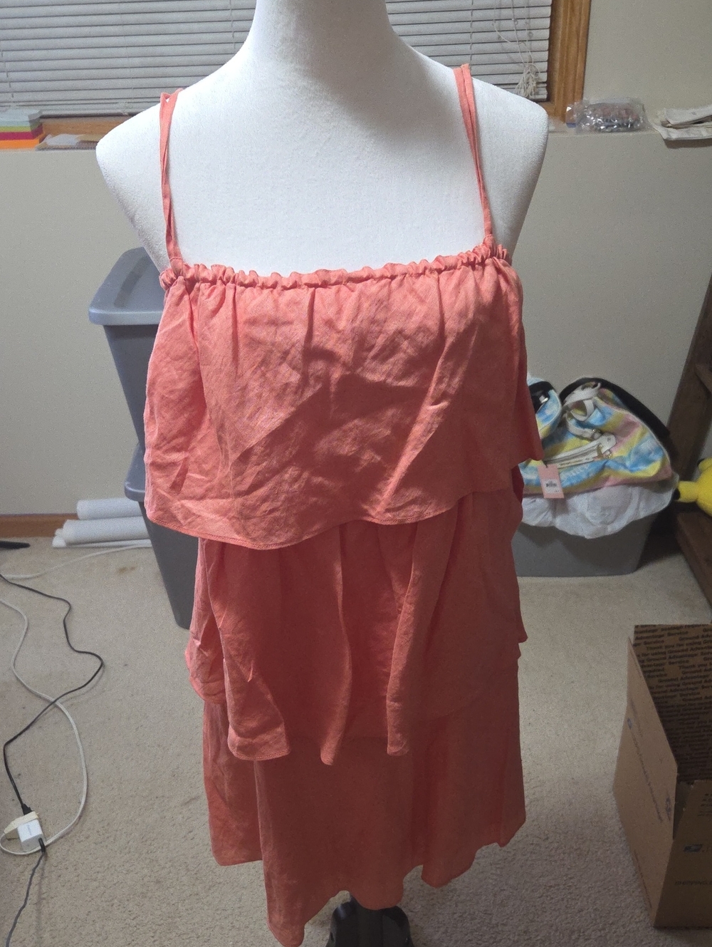 J. Crew Coral Tiered Ruffle Sundress with Spaghetti Straps